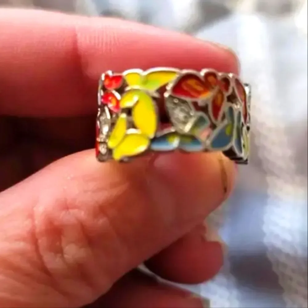 Colorful Enamel Butterfly Ring for women size 7